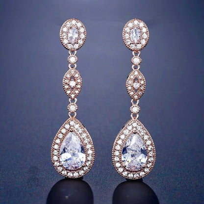 Wedding Jewelry - Silver Cubic Zirconia Bridal Earrings - Available in Silver and Rose Gold