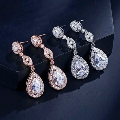 Alexa Cubic Zirconia Wedding Earrings Silver And Rose Gold Options