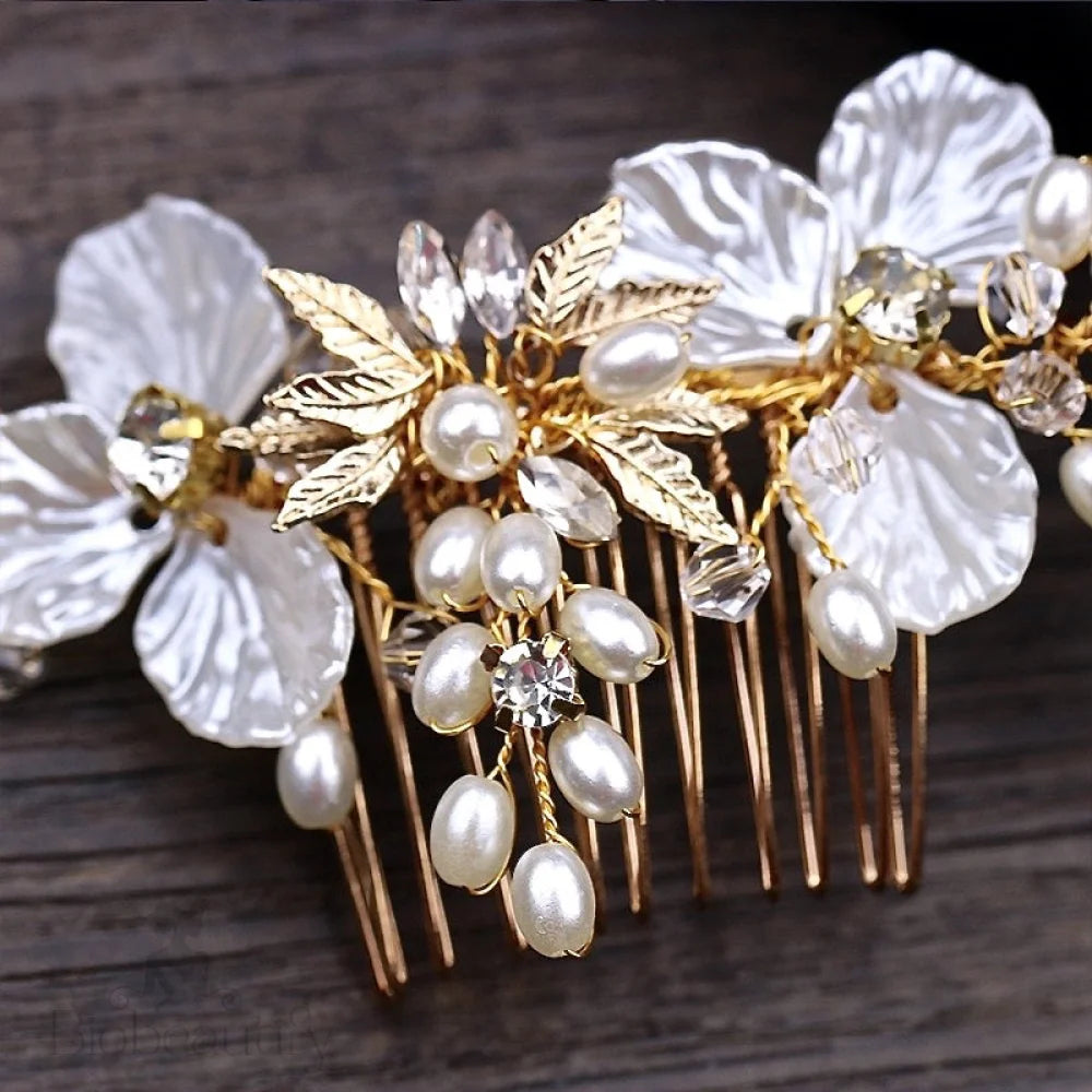 Alexandra Pearl Crystal Bridal Hair Comb Gold Silver Options