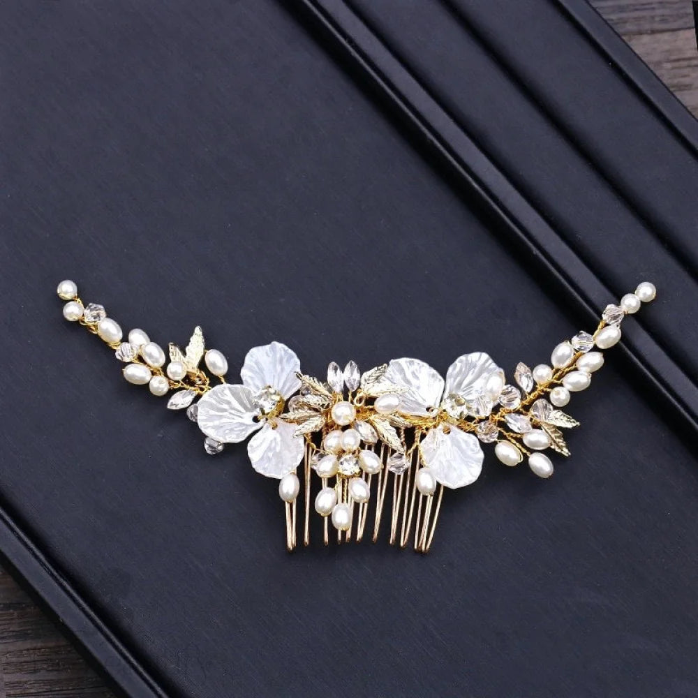 Alexandra Pearl Crystal Bridal Hair Comb Gold Silver Options