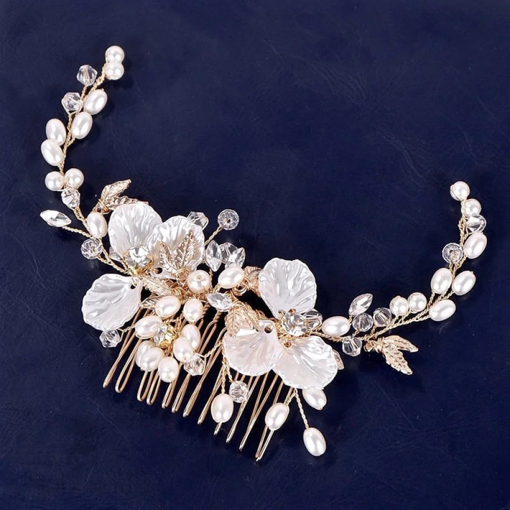 Alexandra Pearl Crystal Bridal Hair Comb Gold Silver Options