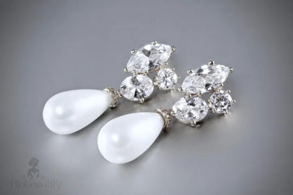 Alexia Bridal Pearl Drop Earrings In Silver And Yellow Gold