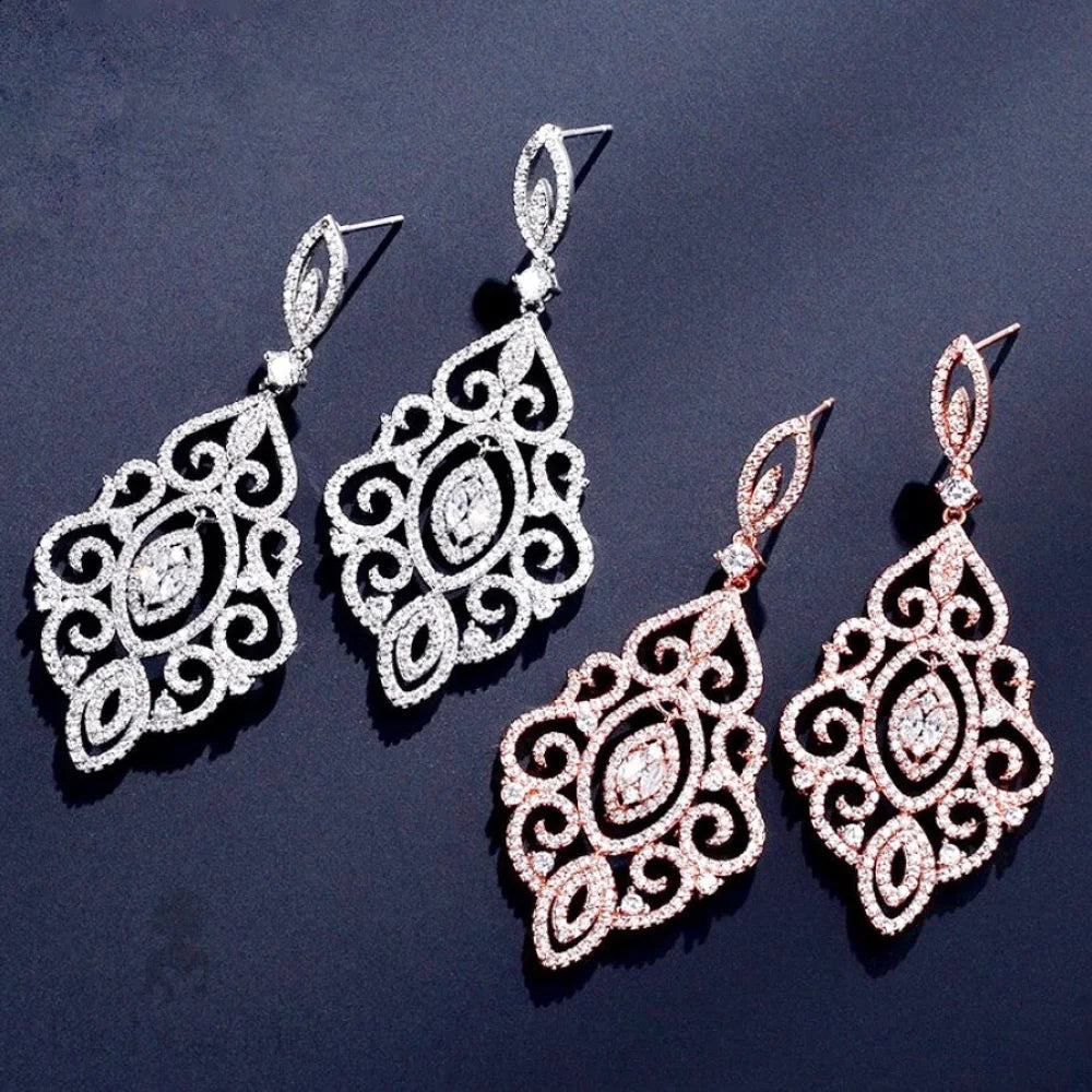 Alina Cubic Zirconia Bridal Drop Earrings In Silver And Rose Gold