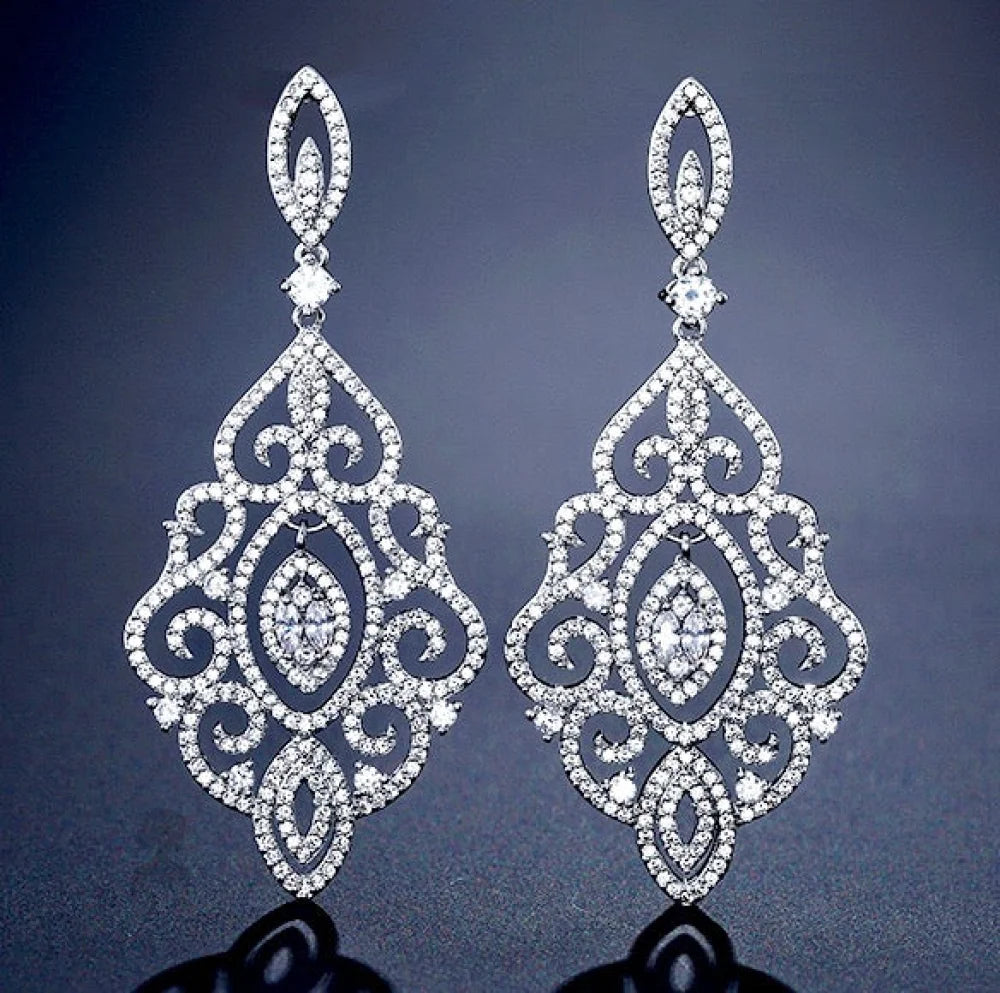 Wedding Jewelry - Cubic Zirconia Bridal Drop Earrings - Available in Silver and Rose Gold