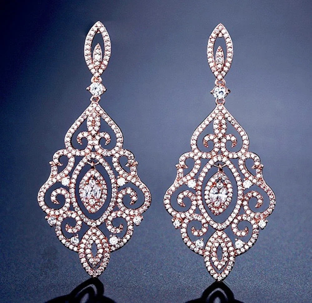 Wedding Jewelry - Cubic Zirconia Bridal Drop Earrings - Available in Silver and Rose Gold