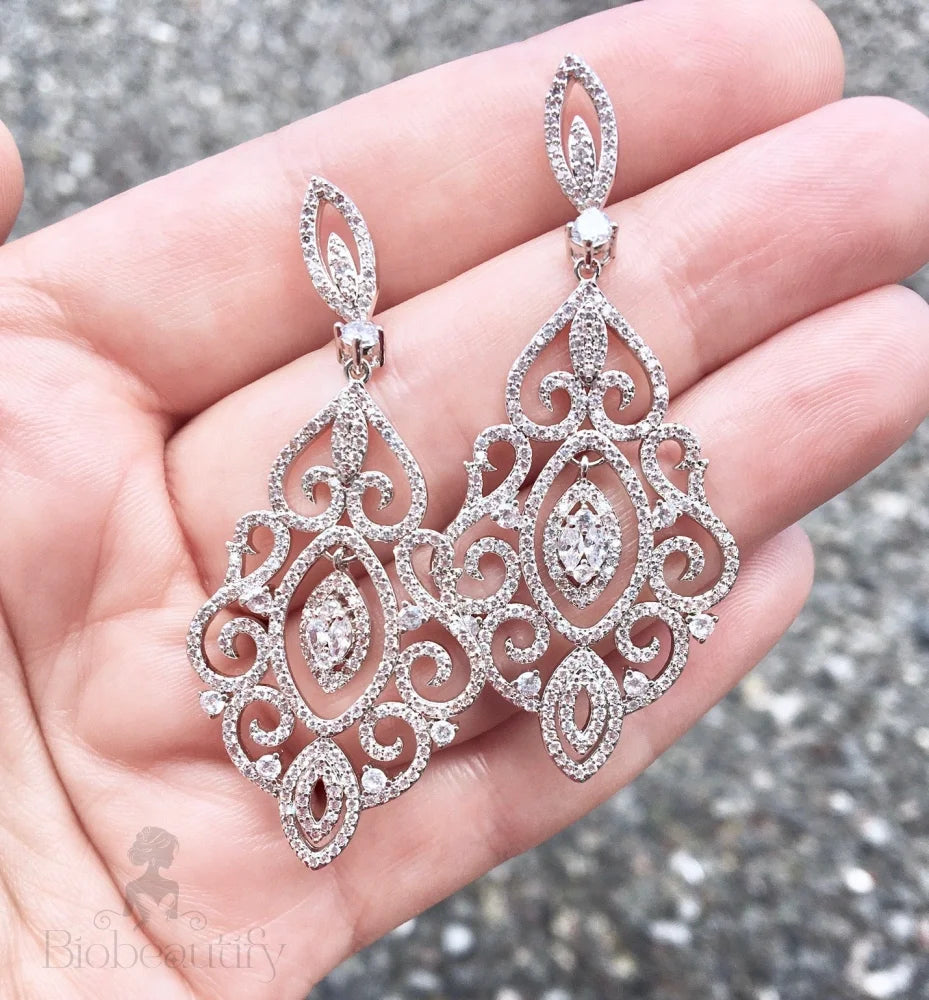 Alina Cubic Zirconia Bridal Drop Earrings In Silver And Rose Gold