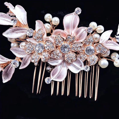 Aliya Pearl Bridal Hair Comb In Silver And Rose Gold