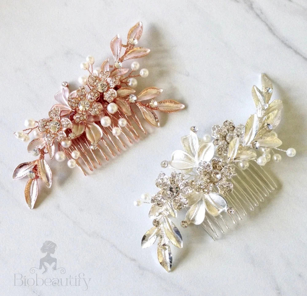 Aliya Pearl Bridal Hair Comb In Silver And Rose Gold