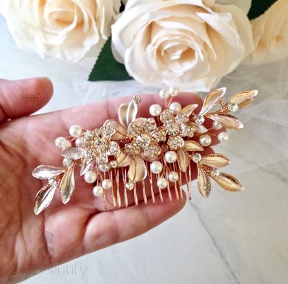 Aliya Pearl Bridal Hair Comb In Silver And Rose Gold