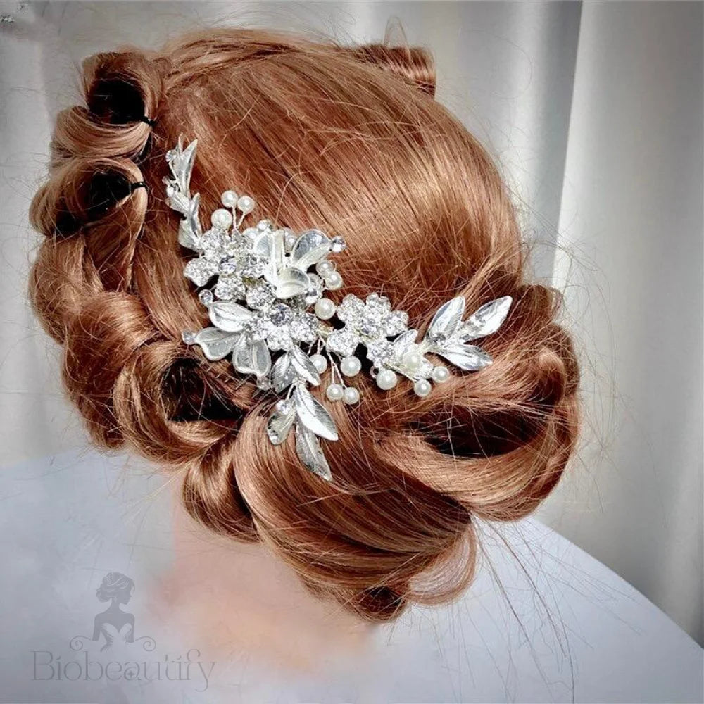 Aliya Pearl Bridal Hair Comb In Silver And Rose Gold