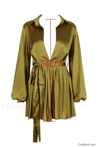 Allegra Chartreuse Stylish Pleated Shirt Dress