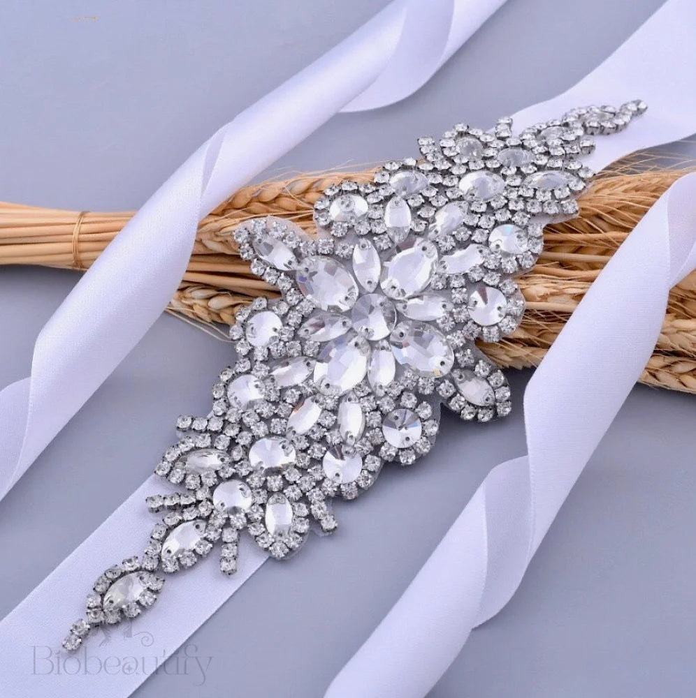 Allier Silver Crystal Bridal Sash