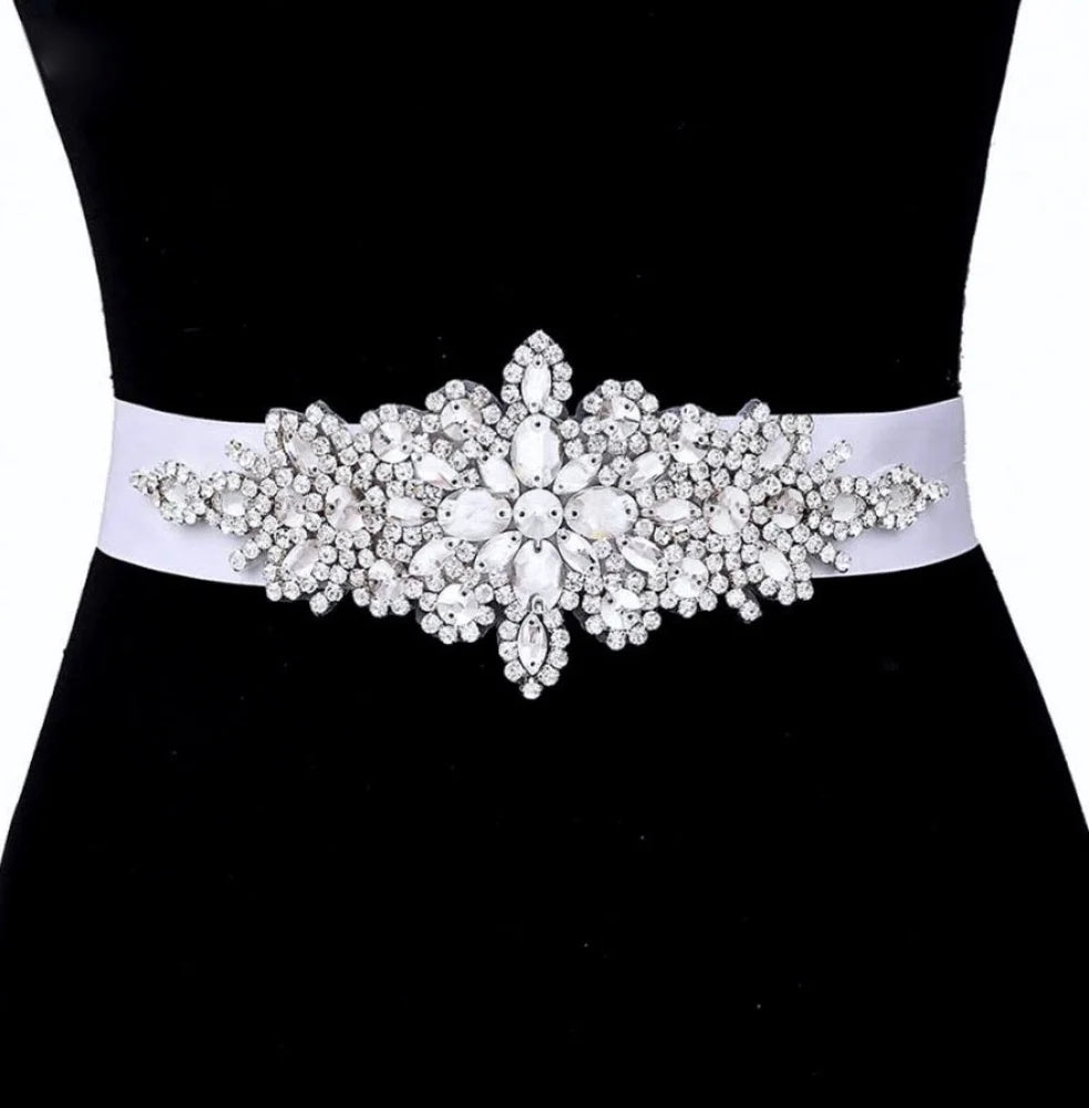 Allier Silver Crystal Bridal Sash