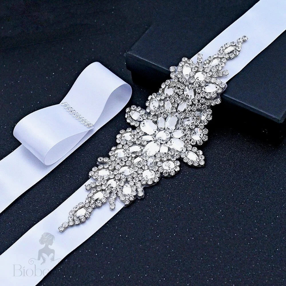 Allier Silver Crystal Bridal Sash