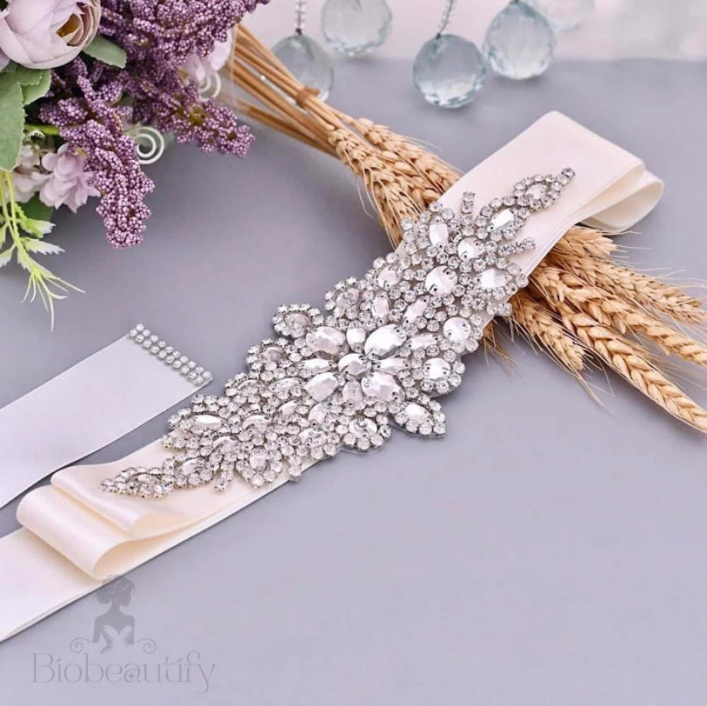 Allier Silver Crystal Bridal Sash