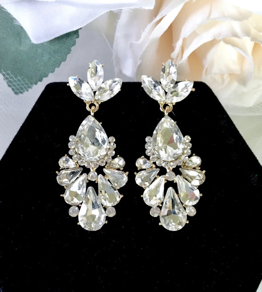 Allure Rhinestone Bridal Earrings Silver Yellow Gold Options