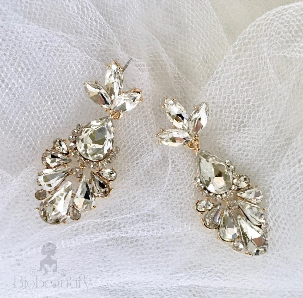 Allure Rhinestone Bridal Earrings Silver Yellow Gold Options