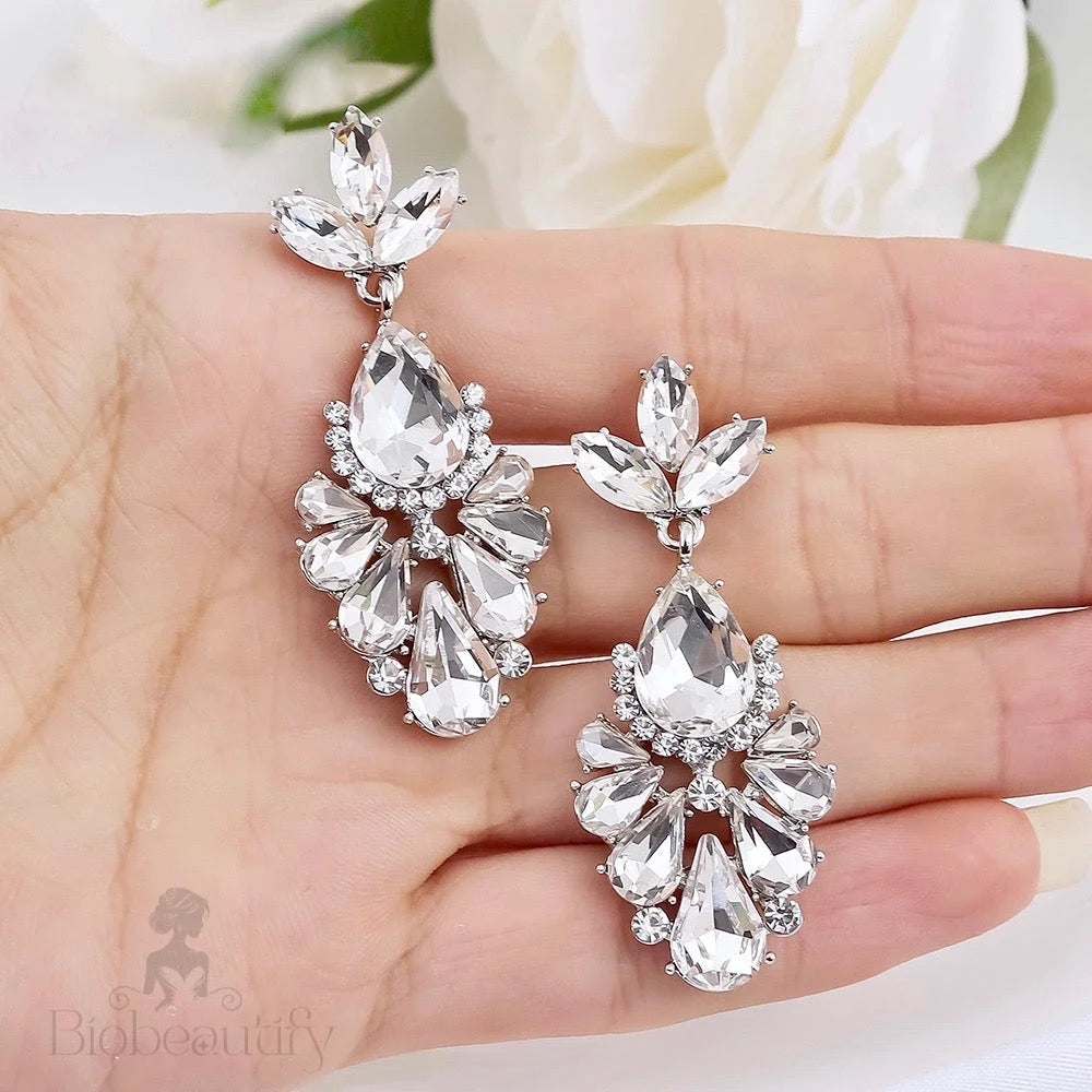 Allure Rhinestone Bridal Earrings Silver Yellow Gold Options