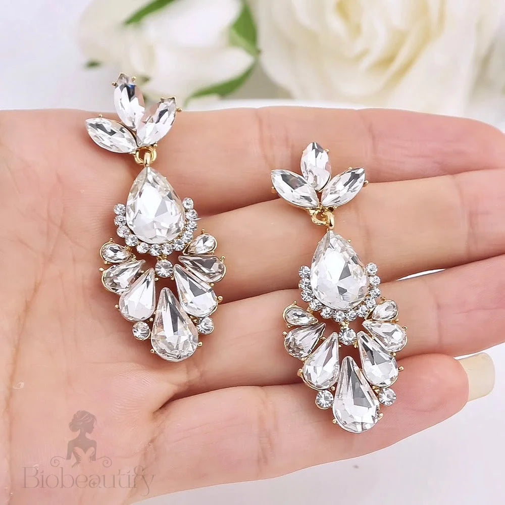 Allure Rhinestone Bridal Earrings Silver Yellow Gold Options