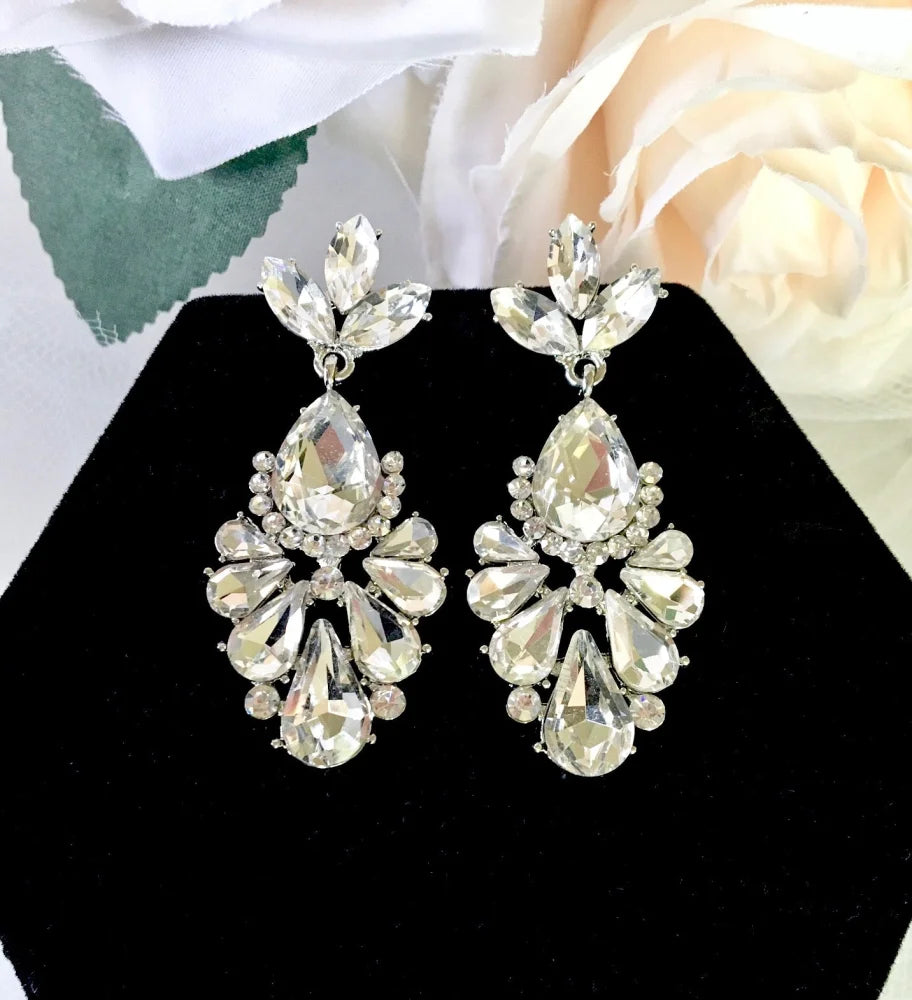 Allure Rhinestone Bridal Earrings Silver Yellow Gold Options