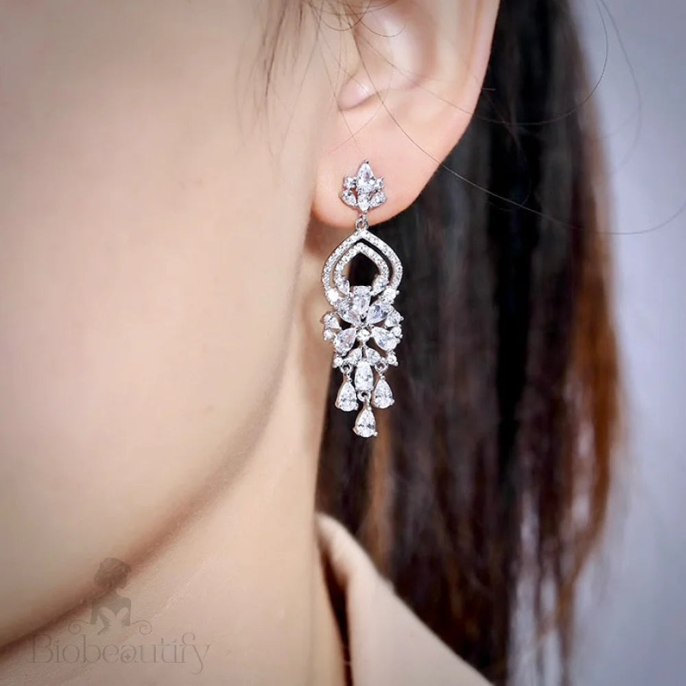 Althea Silver Bridal Earrings With Cubic Zirconia