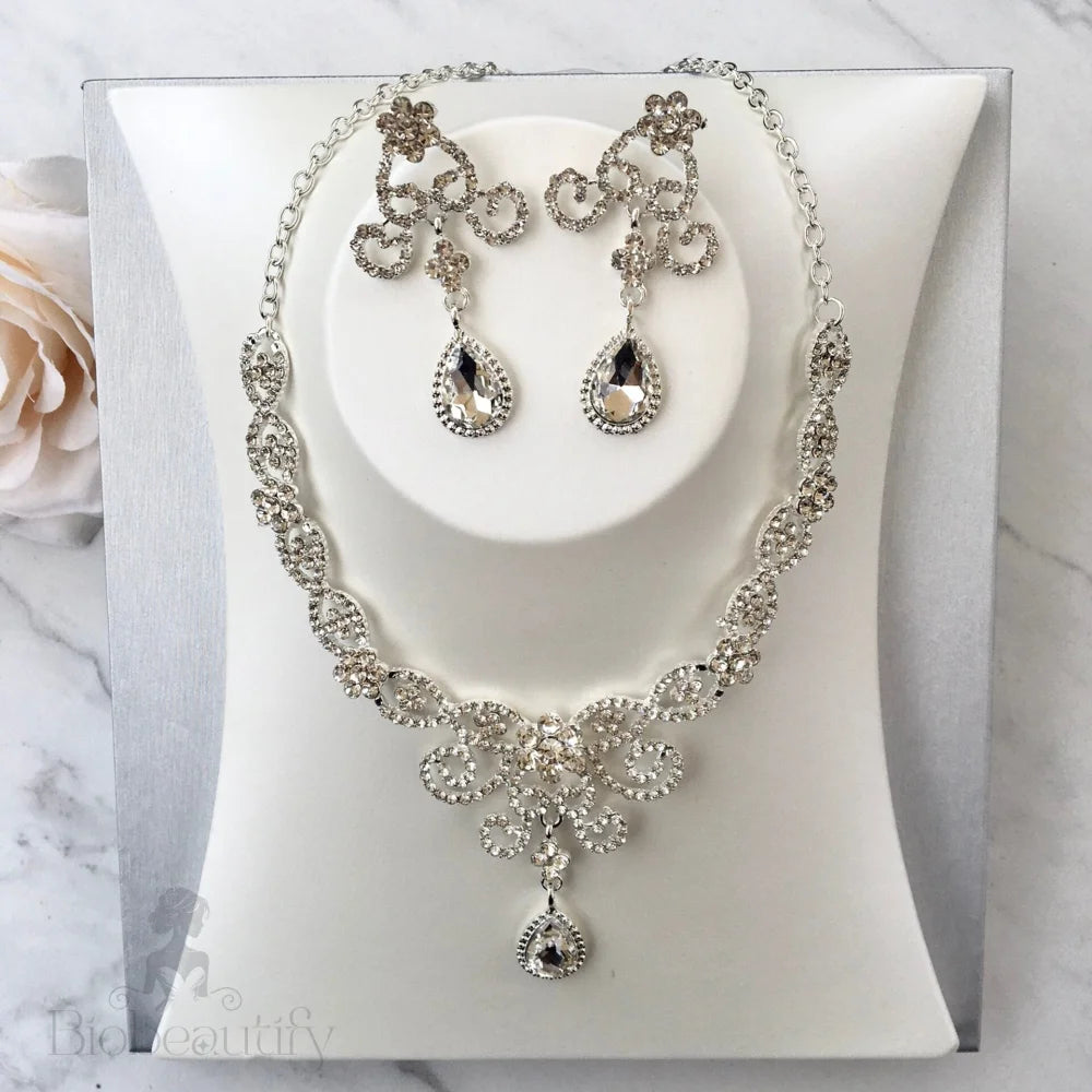 Alyona Silver Cubic Zirconia Bridal Jewelry Set With Tiara - 3 Pieces