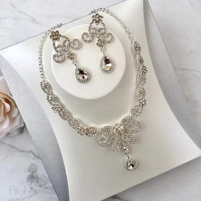 Wedding Jewelry and Accessories - Silver Cubic Zirconia 3-Piece Bridal Jewelry Set With Tiara