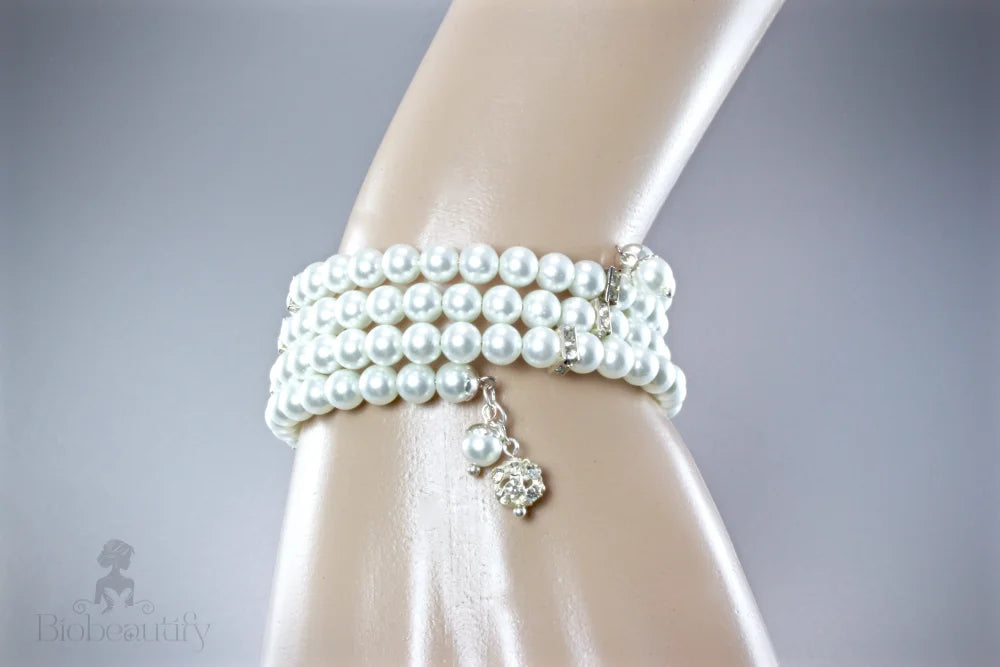 Alyssa Bridal Cuff Bracelet With Swarovski Crystal Pearls