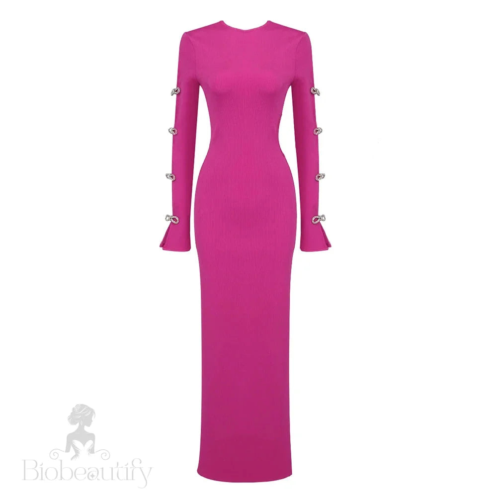 Alyssa Rhinestone Gown Dress With Bandage Long Sleeves And Cut Outs