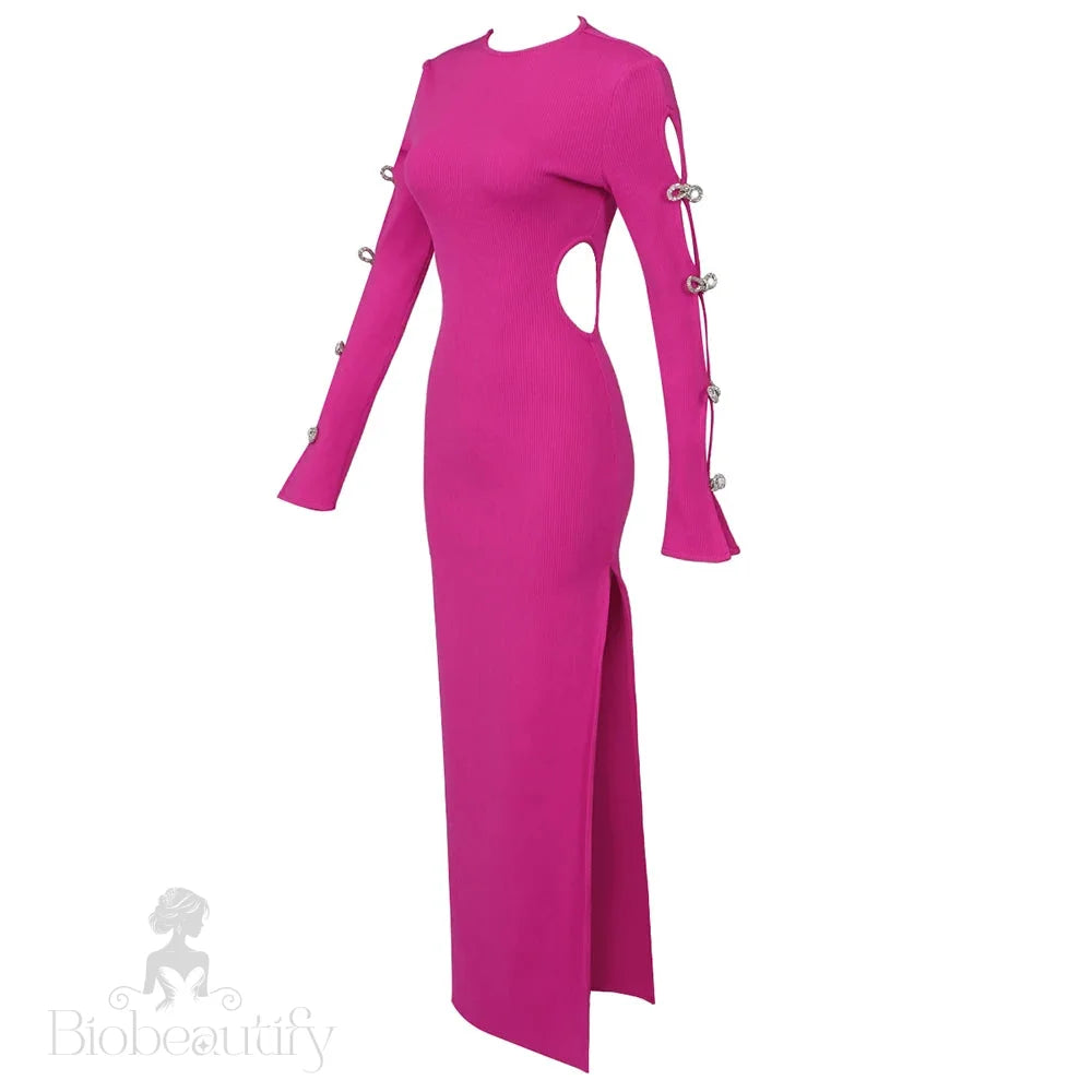 Alyssa Rhinestone Gown Dress With Bandage Long Sleeves And Cut Outs