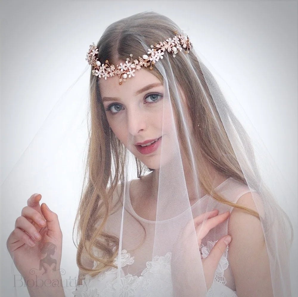 Amanda Pearl Crystal Bridal Headband Gold Silver Options