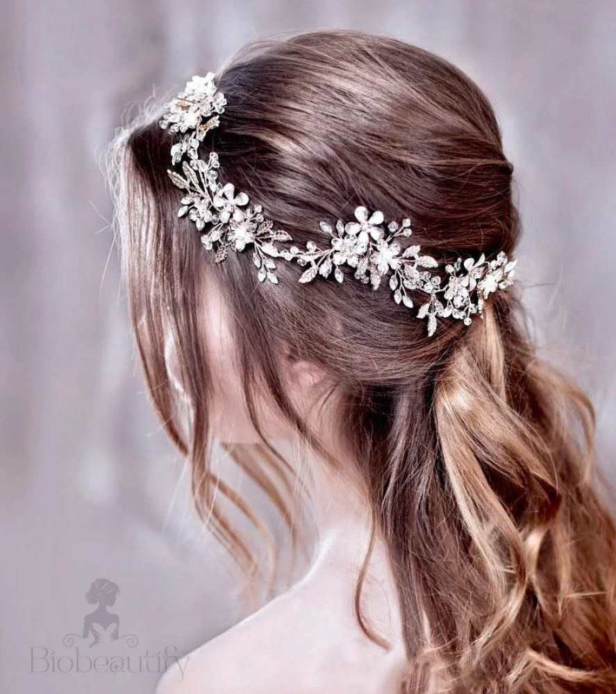 Amanda Pearl Crystal Bridal Headband Gold Silver Options