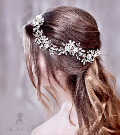 Amanda Pearl Crystal Bridal Headband Gold Silver Options