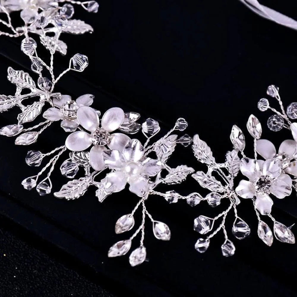 Amanda Pearl Crystal Bridal Headband Gold Silver Options