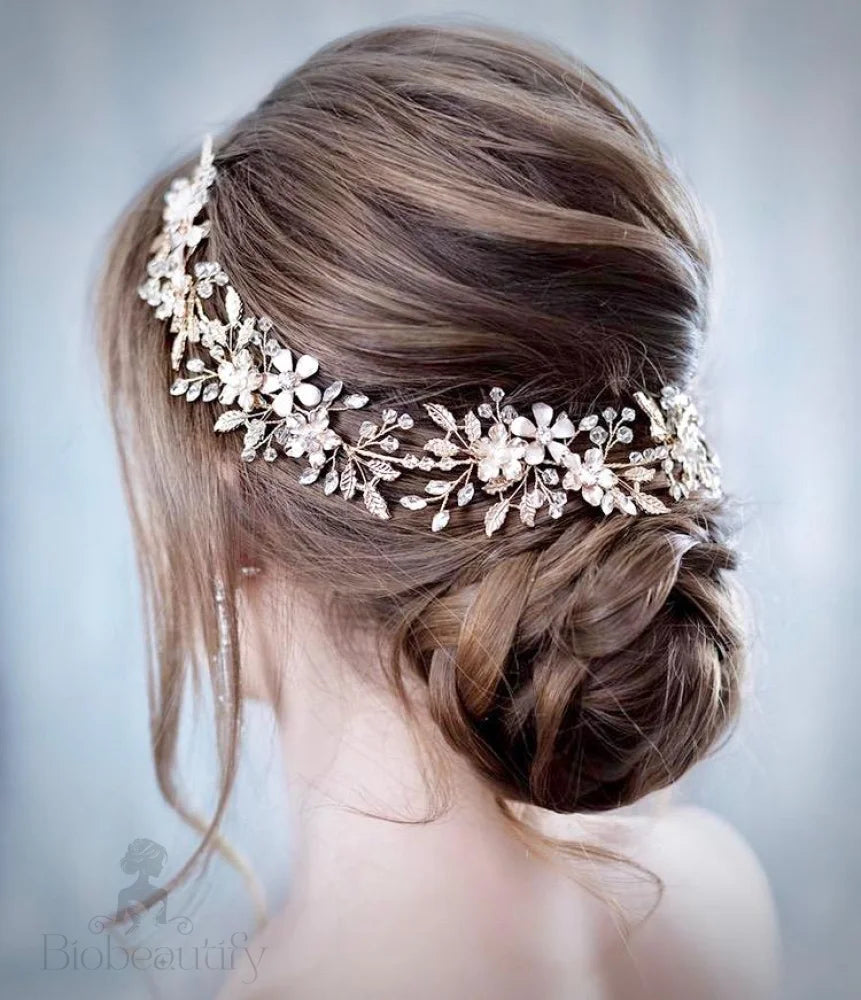 Amanda Pearl Crystal Bridal Headband Gold Silver Options