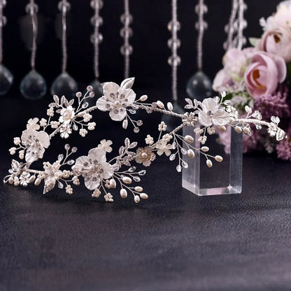 Amandine Silver Pearl And Crystal Bridal Headband/Vine