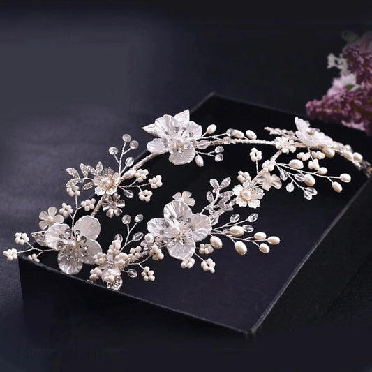 Amandine Silver Pearl And Crystal Bridal Headband/Vine