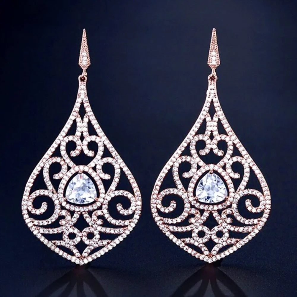 Wedding Jewelry - Cubic Zirconia Bridal Earrings - Available in Silver and Rose Gold