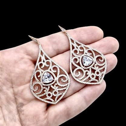 Amari Bridal Earrings With Cubic Zirconia In Silver And Rose Gold