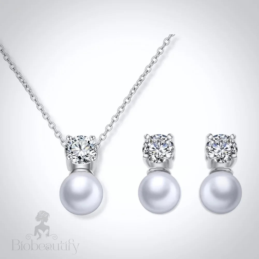 Wedding Pearl Jewelry - Pearl and Cubic Zirconia Jewelry Set - Available in Rose Gold and Silver