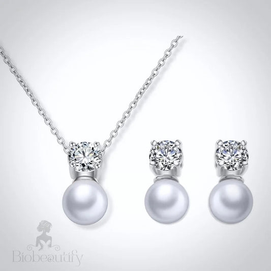 Wedding Pearl Jewelry - Pearl and Cubic Zirconia Jewelry Set - Available in Rose Gold and Silver