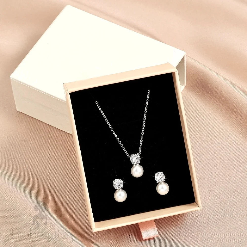 Amarra Pearl And Cubic Zirconia Jewelry Set In Silver Rose Gold