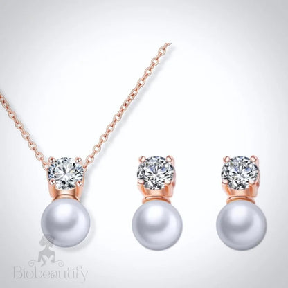 Wedding Pearl Jewelry - Pearl and Cubic Zirconia Jewelry Set - Available in Rose Gold and Silver