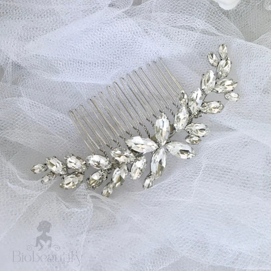 Amina Silver Bridal Hair Comb With Austrian Crystals