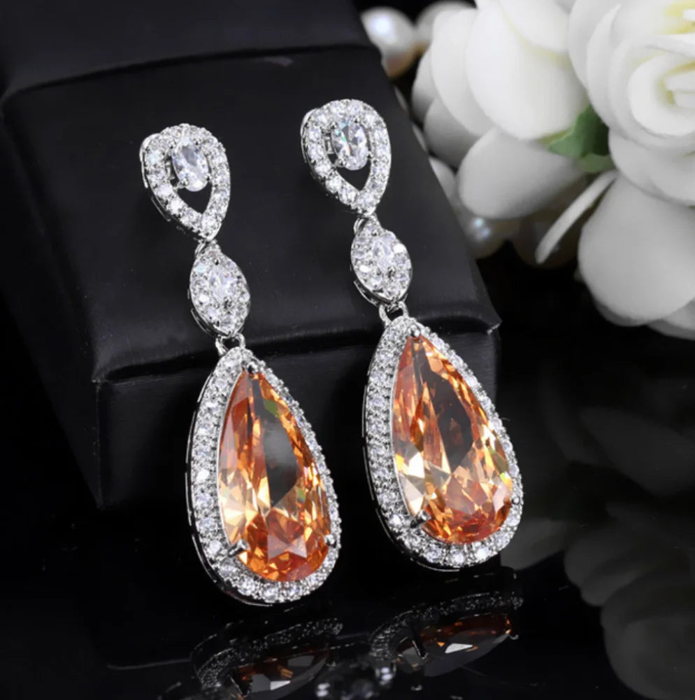 Amy Silver Cubic Zirconia Wedding Earrings Multiple Colors Available