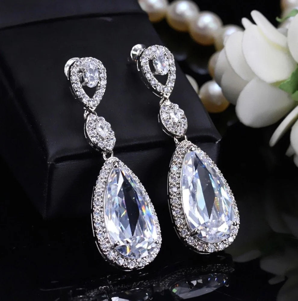 Amy Silver Cubic Zirconia Wedding Earrings Multiple Colors Available