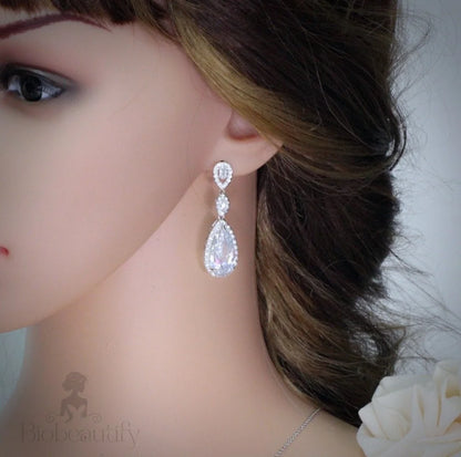 Amy Silver Cubic Zirconia Wedding Earrings Multiple Colors Available