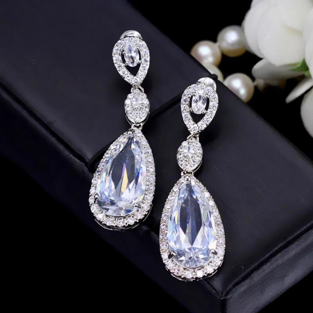 Amy Silver Cubic Zirconia Wedding Earrings Multiple Colors Available