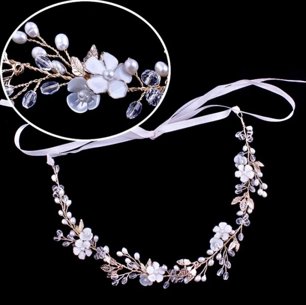 Andiana Freshwater Pearl And Crystal Bridal Headband Vine Silver Yellow Gold