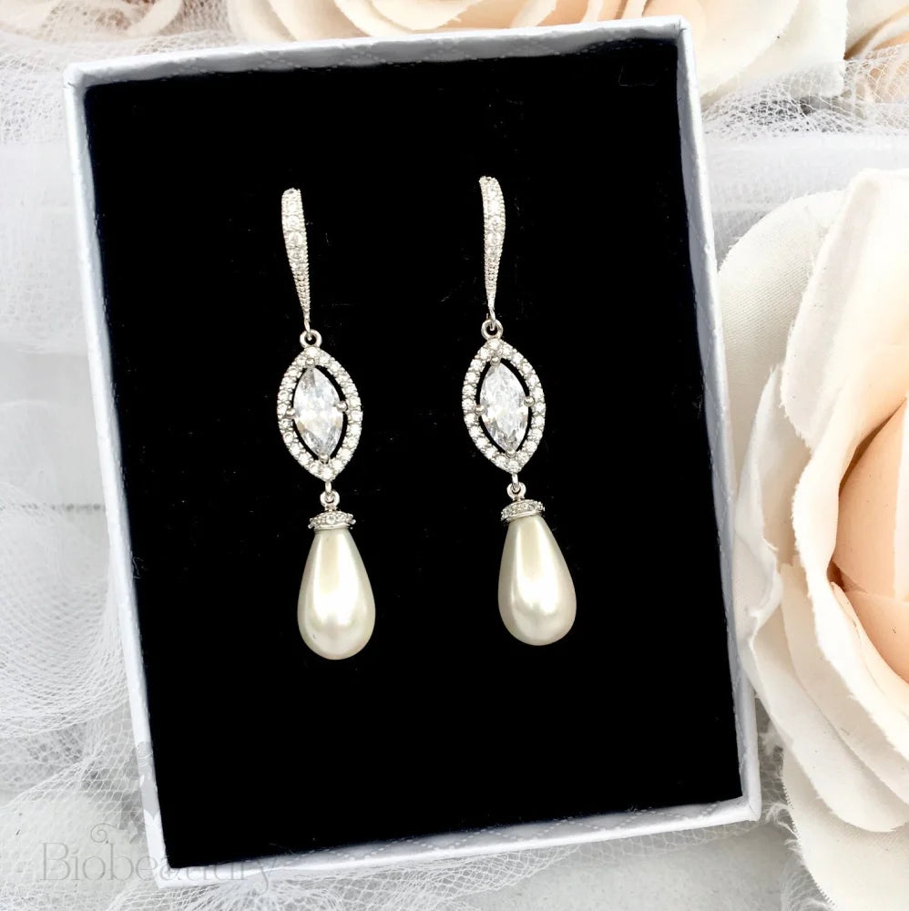 Andiana Pearl And Cz Earrings For Brides In Silver Yellow Gold